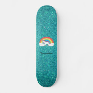 Skateboard Parties scintillant turquoise de licorne arc-en-ci