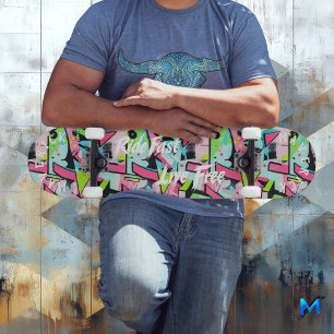 Skateboard Pastel Graffiti & White Ride Fast Live Free Motto