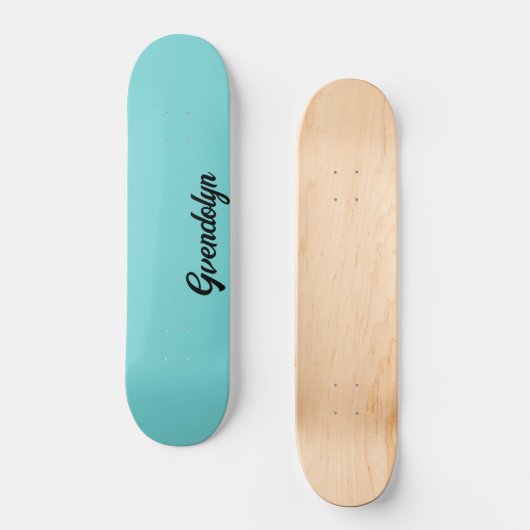 Skateboard Pastel Turquoise Calligraphie Nom | Classique tend (Recto)