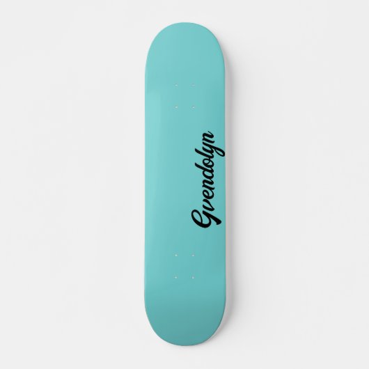 Skateboard Pastel Turquoise Calligraphie Nom | Classique tend (Devant)