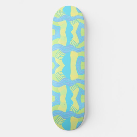 Skateboard Patchwork africain psychédélique : bleu vert jaune (Recto)