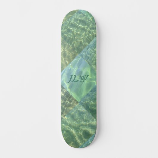 Skateboard Patchwork d'eau de mer Aquamarine avec Initiales (Recto)