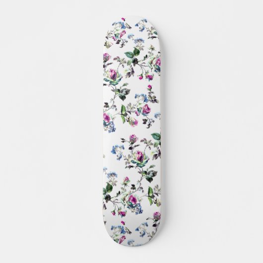 Skateboard Patinage à motifs floraux Rose rose et bleu (Devant)
