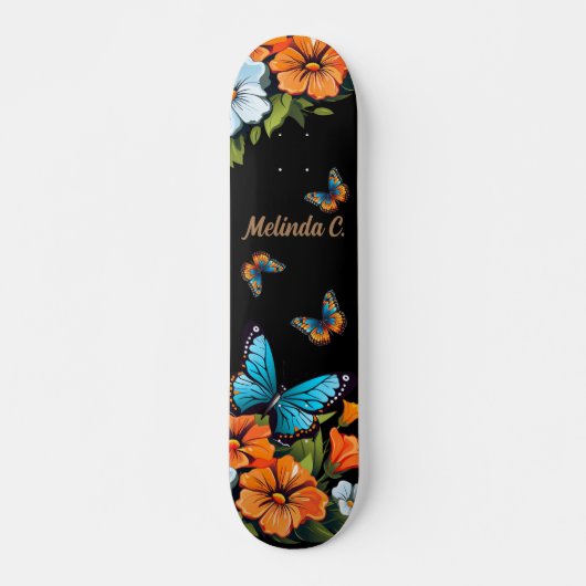 Skateboard Patinage à papillon floral cool (Devant)