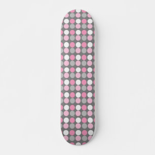 Skateboard Patinage à points rose blanc et gris Polka
