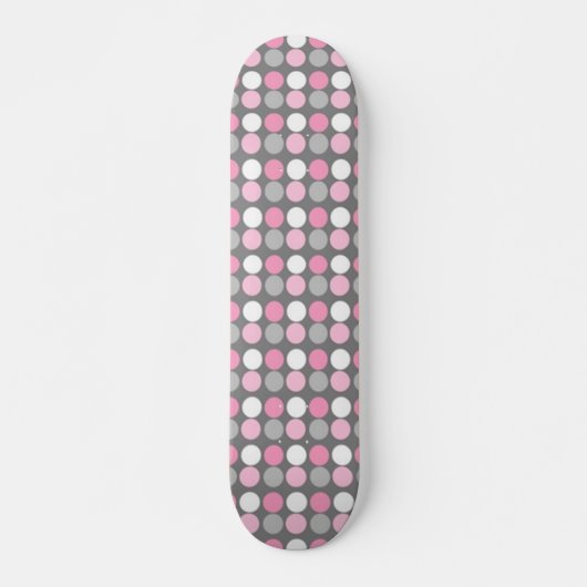 Skateboard Patinage à points rose blanc et gris Polka (Devant)