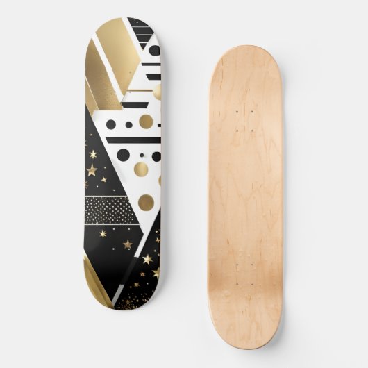 Skateboard Patinage abstrait en or et triangles noirs (Recto)