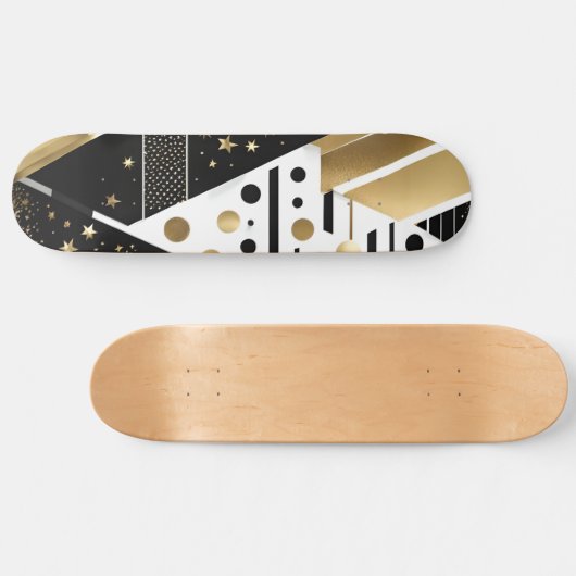 Skateboard Patinage abstrait en or et triangles noirs (Horz)