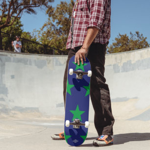 Skateboard Patinage bleu Étoiles vertes HAMbyWG