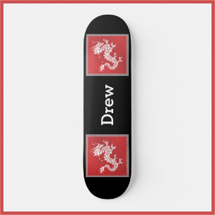 Skateboard Patinage cool Red White et Black Dragon