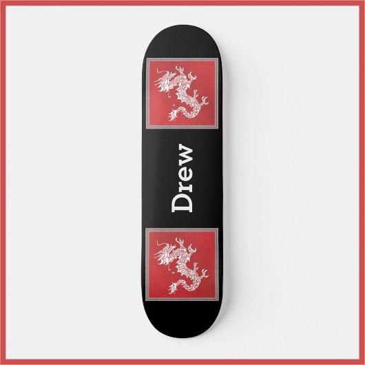 Skateboard Patinage cool Red White et Black Dragon