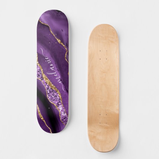 Skateboard Patinage de Parties scintillant en or violet avec  (Recto)