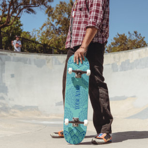 Skateboard Patinage en Mandala en bleu profond et Turquoise c