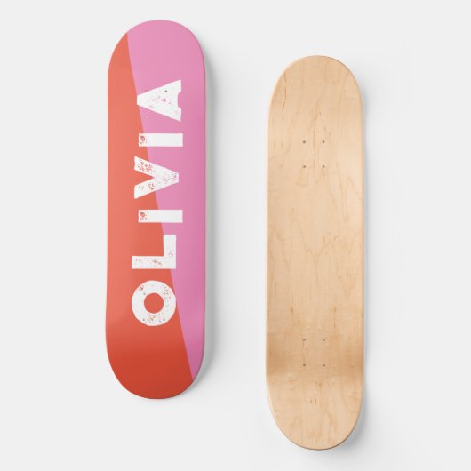 Skateboard patinage en rose et en rouge (Recto)
