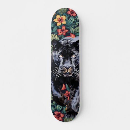 Skateboard Patinage en tête de la Panthère Florale Tropicale  (Devant)
