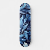 Skateboard Patinage floral bleu minuit avec feuille Abstraite (Devant)