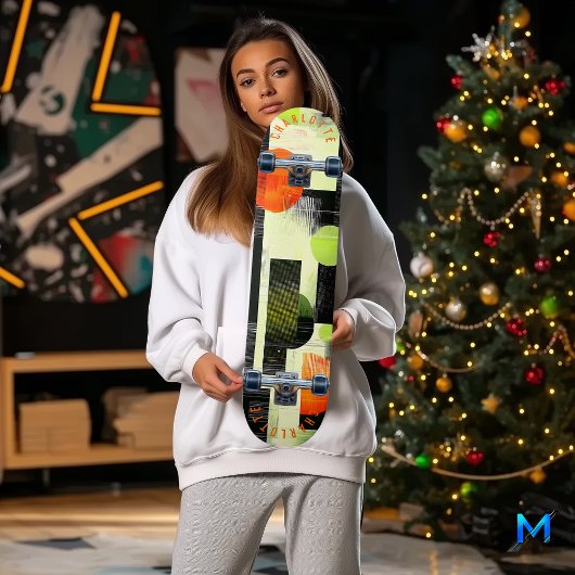 Skateboard Patinage géométrique vibre avec orange et vert