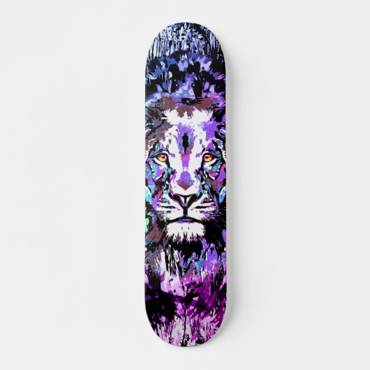 Skateboard Patinage Lion Bleu - Dessin du portrait Visage Lio (Devant)