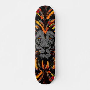 Skateboard Patinage Lion Orange Lion Head Illustration