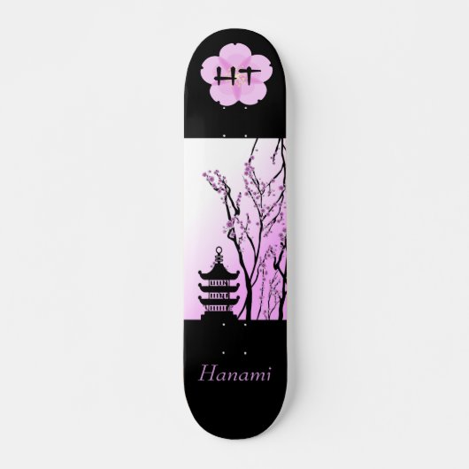 Skateboard Patinage monographique en fleurs de cerisier japon (Devant)
