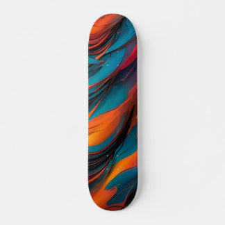 Skateboard Patinage orange bleu et noir
