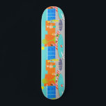 Skateboard Patinage Retro Pool Party<br><div class="desc">Entrez ! L'eau est correcte ! Retro Pool Party Skateboard présente un dessin animé reprenant et animé d'une fête de billard amusante et sophistiquée. Le design moderne du milieu du siècle s'articule autour d'une piscine ronde sur un grand patio gris en béton. La piscine est remplie d'eau turquoise. Des briques...</div>