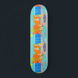 Skateboard Patinage Retro Pool Party<br><div class="desc">Entrez ! L'eau est correcte ! Retro Pool Party Skateboard présente un dessin animé reprenant et animé d'une fête de billard amusante et sophistiquée. Le design moderne du milieu du siècle s'articule autour d'une piscine ronde sur un grand patio gris en béton. La piscine est remplie d'eau turquoise. Des briques...</div>