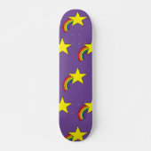 Skateboard Patinage violet avec arcs-en-ciel et étoiles jaune (Devant)