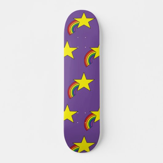 Skateboard Patinage violet avec arcs-en-ciel et étoiles jaune (Devant)