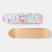 Skateboard Patineur | Filles Motif en marbre Turquoise et ros (Horz)