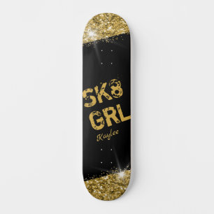Skateboard Patineuse fille Black Gold Parties scintillant fil