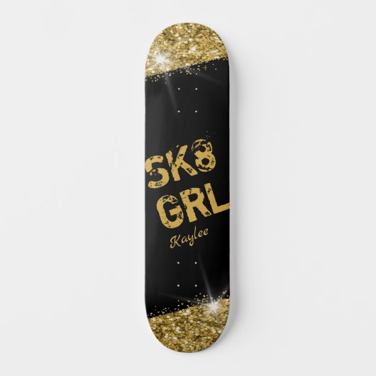 Skateboard Patineuse fille Black Gold Parties scintillant fil (Recto)