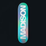 Skateboard Patins personnalisés Nom Holographic Unicorn<br><div class="desc">Personnalisez facilement ce skateboard coloré sur l'esthétique Holographic Unicorn. Ajoutez votre nom,  choisissez la police,  changez la taille et la position,  ajoutez du clipart,  des photos et des formes.</div>