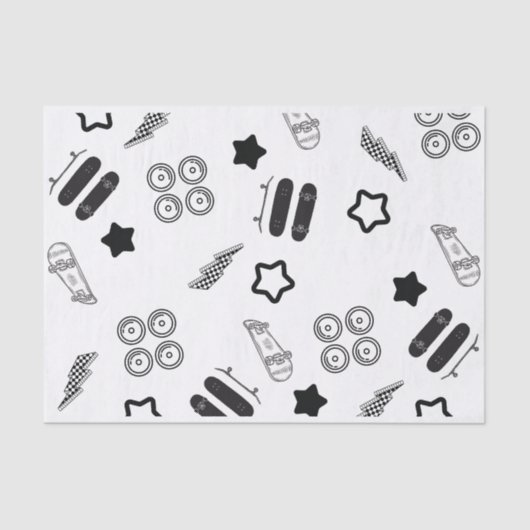 Skateboard Patroon Zwart 10LB Tissue Papier (Voorkant)