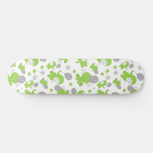 Skateboard Pattern of Green Elephants, Cute Elephants, stars (Horz)