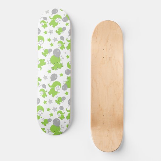 Skateboard Pattern of Green Elephants, Cute Elephants, stars (Recto)