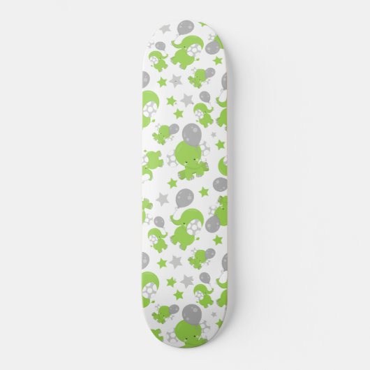 Skateboard Pattern of Green Elephants, Cute Elephants, stars (Recto)