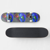 Skateboard Pavot bleu, fleur abstraite bleue (Horz)