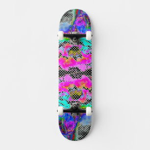 Skateboard Pavot rose noir et blanc à petits pois