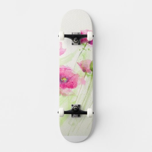 Skateboard Pavots peints 3 d'aquarelle (Recto)
