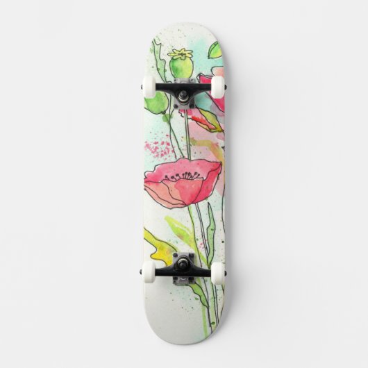 Skateboard Pavots peints d'aquarelle (Recto)