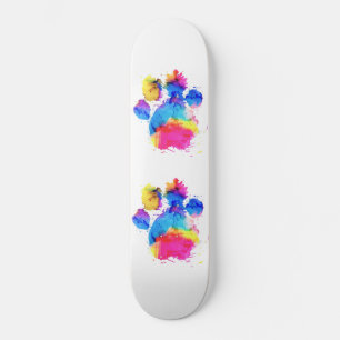 Skateboard Pawprint de chien en aquarelles colorées