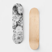 Skateboard Pays moderne blanc noir d'aquarelle floral (Recto)