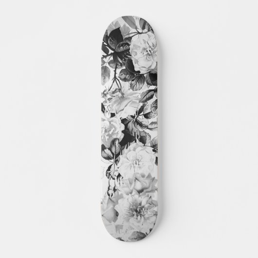 Skateboard Pays moderne blanc noir d'aquarelle floral (Devant)