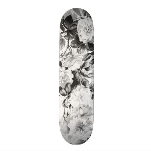 Skateboard Pays moderne blanc noir d'aquarelle floral