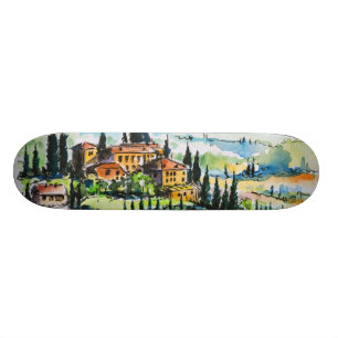 Skateboard Paysage avec des arbres de ville et de cyprès