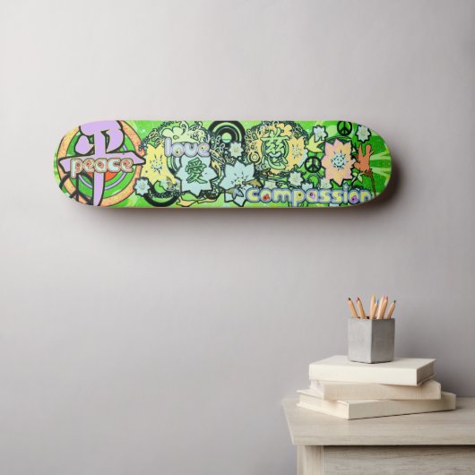 Skateboard Peace-Love-Compassion-Kanji - - (Art mural (Horz))