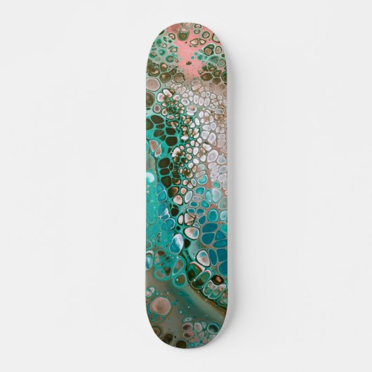 Skateboard Peach & Turquoise Acrylic pour Abstract (Devant)