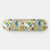 Skateboard Peigne florale avec abeilles Jaune et Turquoise (Horz)
