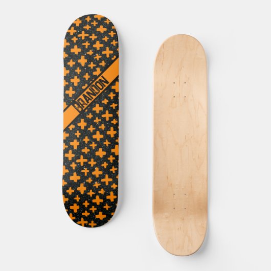 Skateboard Peint Plus en orange avec nom (Recto)